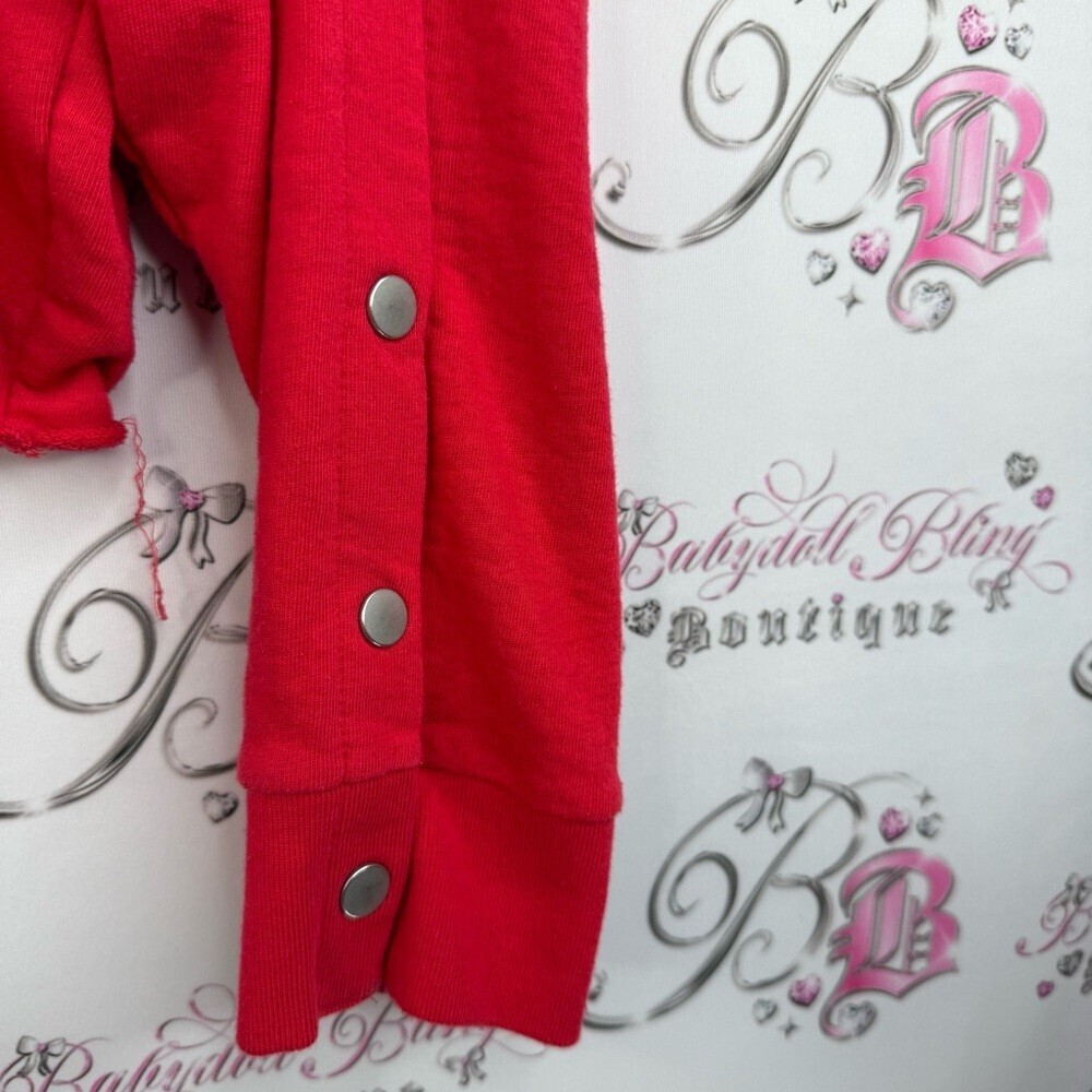 PINK Victoria's Secret sweater logo on back Red Button-Sleeve Cropped Sweatshirt - Picture 6 of 13